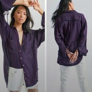 We the Free Free People Venice Purple Relaxed Linen Cotton Shirt Women's XS
